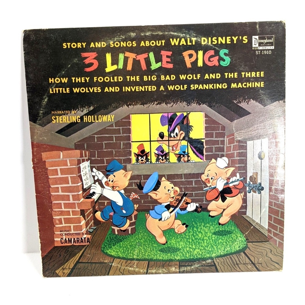 Walt Disney 3 Little Pigs Vinyl Record ST-1910 Sterling Holloway Disneyland 1961